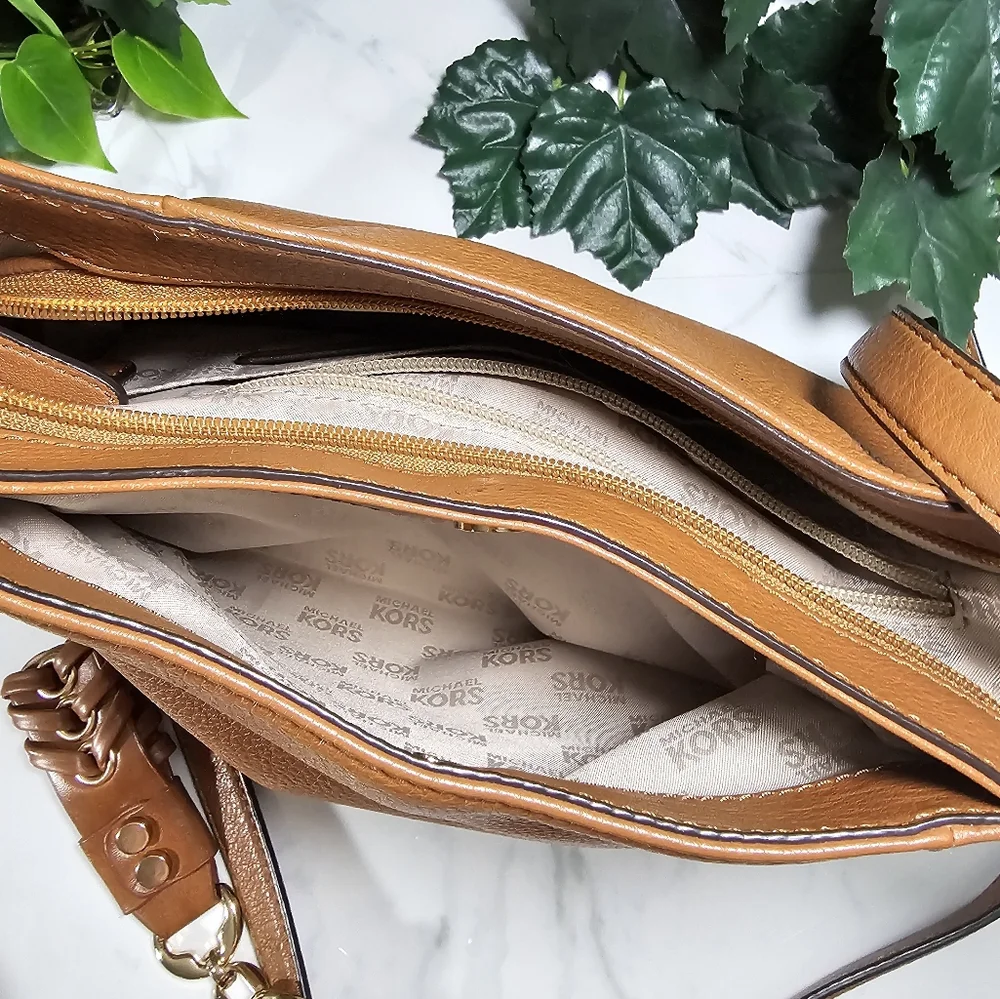 MICHAEL KORS Fulton Purse Genuine Leather Crossbody Bag Tan MK - Picture 8 of 14